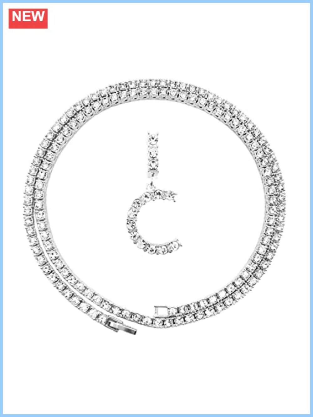 Iced Out Initial Pendant Necklace for Women - CZ Diamond Letter Pendant with 18